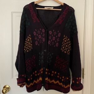 Vintage Black and Multicolor Women's Cardigan